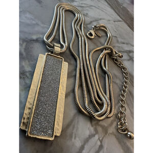 Chicos Double strand Necklace, brushed Goldtn & Silver Dust shimmer pendant 30"